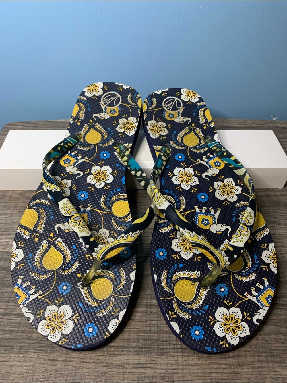 Vera Bradley Navy Yellow Floral Flip Flops